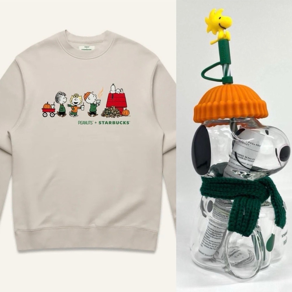 Starbucks Peanuts Snoopy Glass Cold Cup & Sweatshirt L 2PC Reserve Exclusive